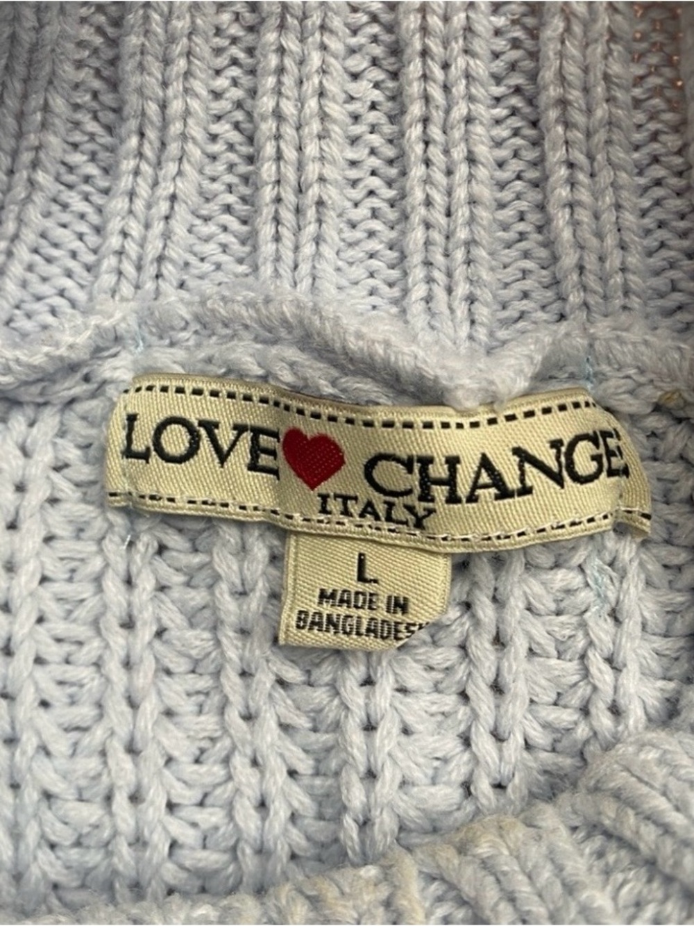 Love Change Italy Women's Baby Blue Chunky Knit Crop Sweater Size Large Casual - Picture 12 of 16
